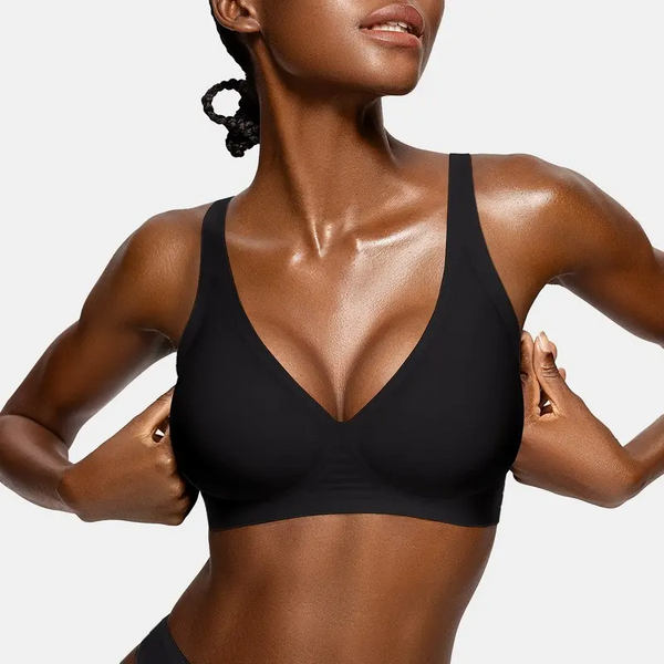 Black wireless deep V bra