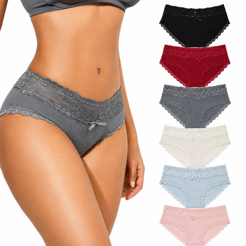 6-Pack Cotton Lace Bikini Panties S-XXL