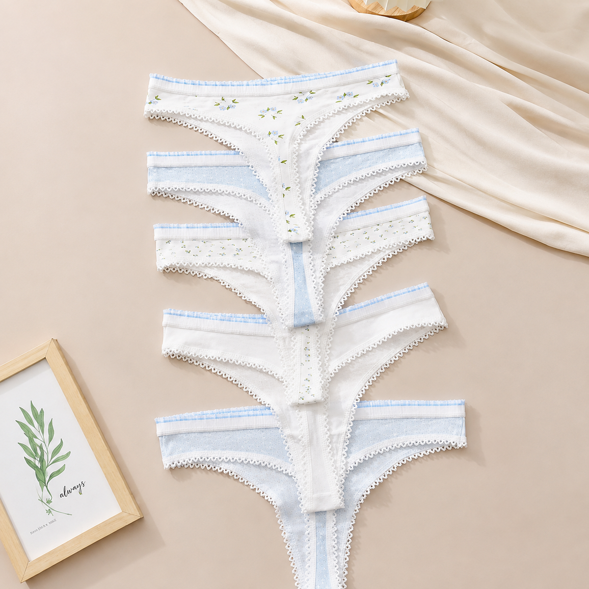 Floral Lace-Trim Bikini Briefs (5-Pack)