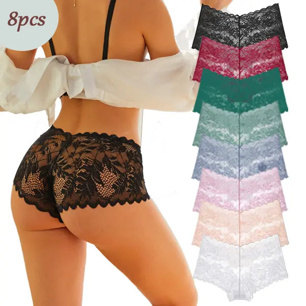 Women’s 8-Pack Sexy V-Waist Lace Cheeky Panties