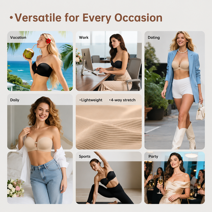 🔥No-Slip Front Closure Push-Up Strapless Bra
