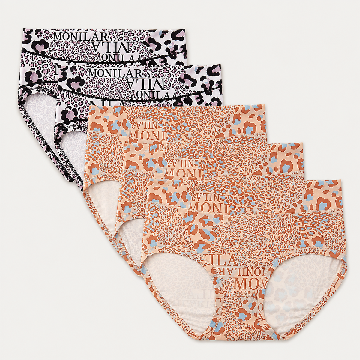 High-Waist Leopard Full Coverage Briefs（5 pack）
