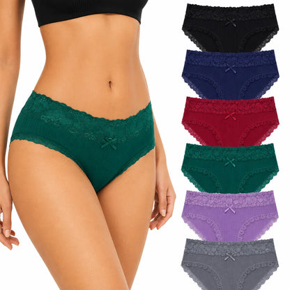 6-Pack Cotton Lace Bikini Panties S-XXL