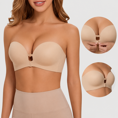 🔥No-Slip Front Closure Push-Up Strapless Bra