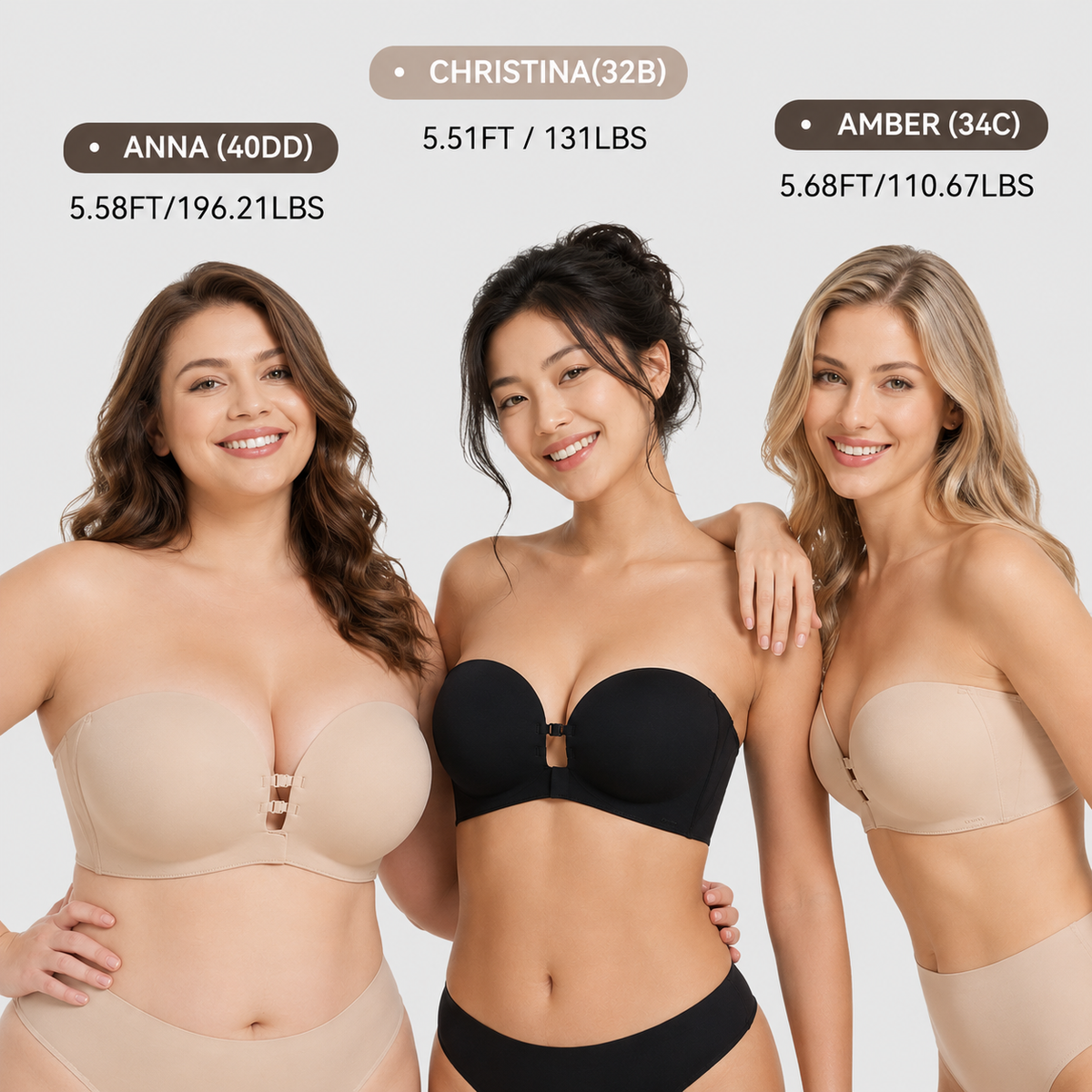 🔥No-Slip Front Closure Push-Up Strapless Bra