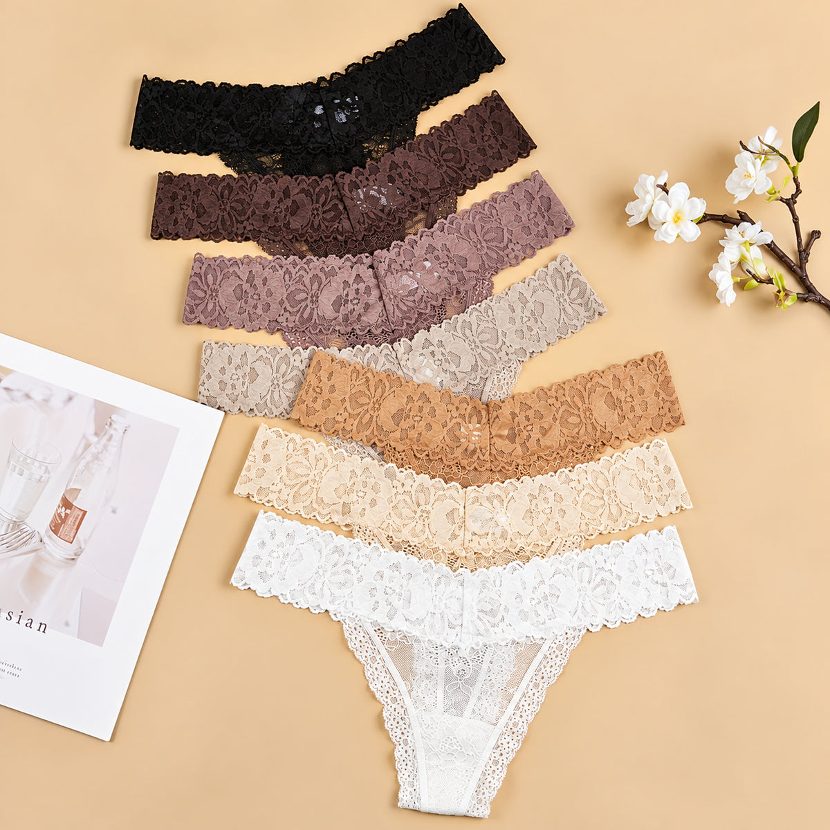 7-Pack Soft Lace Floral Thongs ✨