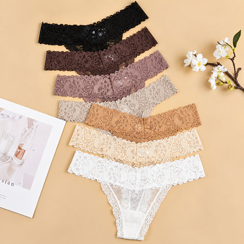 7-Pack Soft Lace Floral Thongs ✨