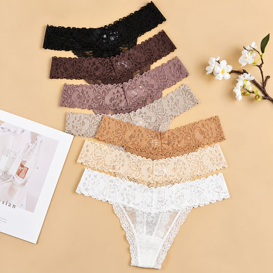 7-Pack Soft Lace Floral Thongs ✨